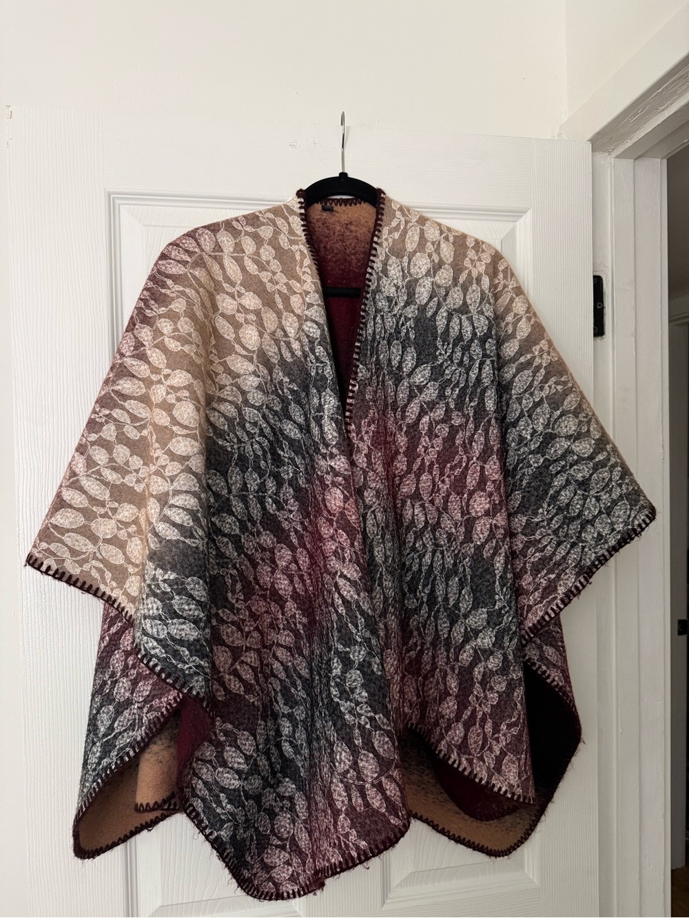 Anthropologie Wintertide Reversible Poncho Sweater - Burgundy, Gray, Cream